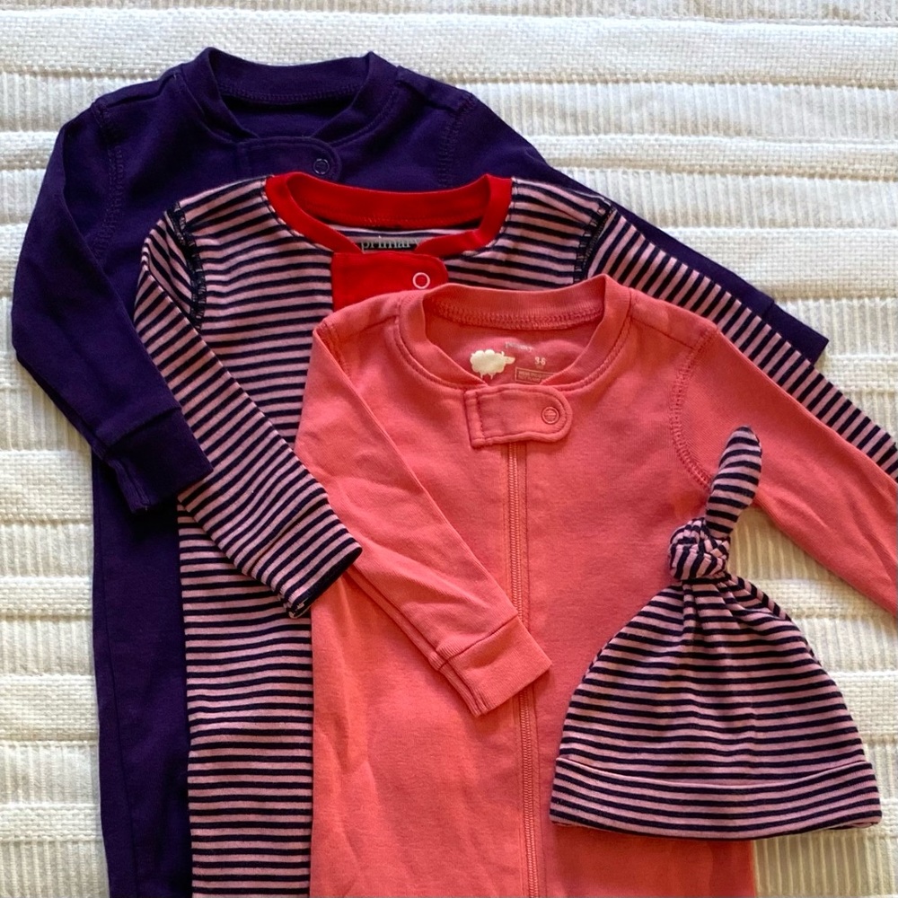 Bundle of three Primary Organic Zip Footies